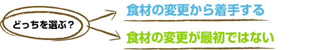 どっちを選ぶ？　食材の変更から着手する or 食材の変更が最初ではない