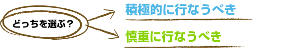 どっちを選ぶ？　積極的に行うべき or 慎重に行うべき